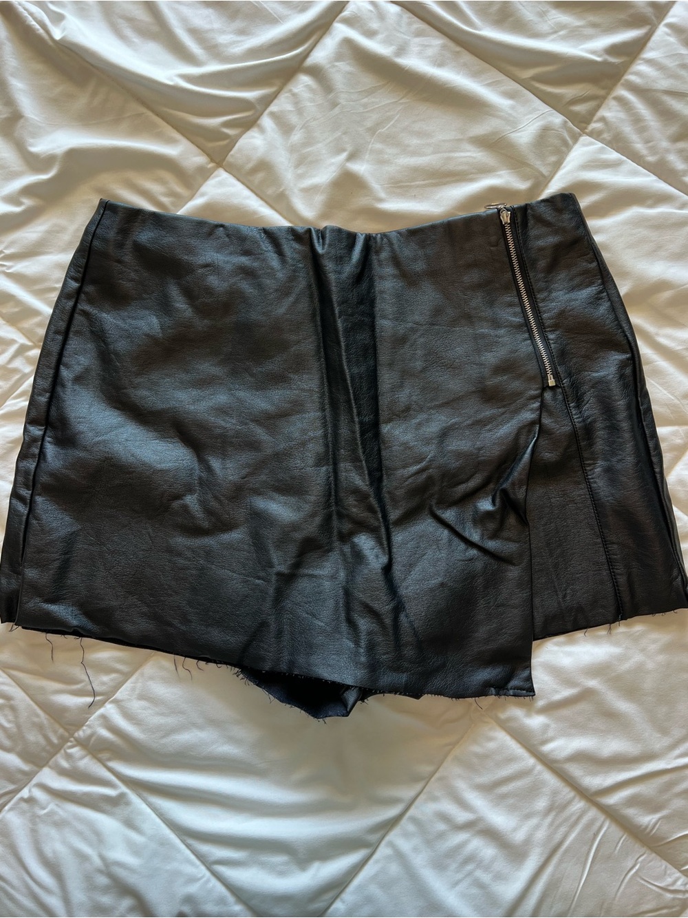 Black Faux Leather Mini Skort with Side Zip